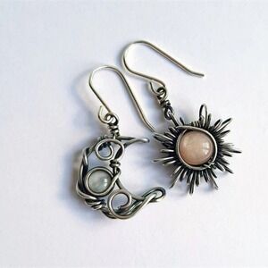 Bohemia Sun and Moon Earrings 925 Sterling Silver Plated‎ Drop Earrings NEW